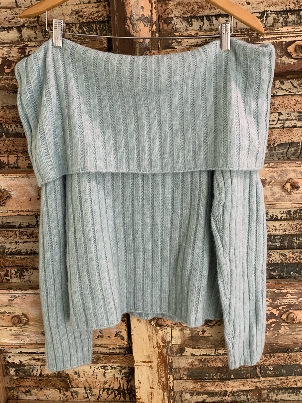 Abercrombie & Fitch Light Blue Ribbed Off-Shoulder Sweater, Cozy Soft, XL
